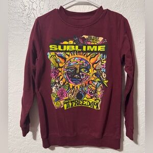 Women's Sublime Graphic Print 40oz To Freedom Crew neck Sweatshirt Burgundy
